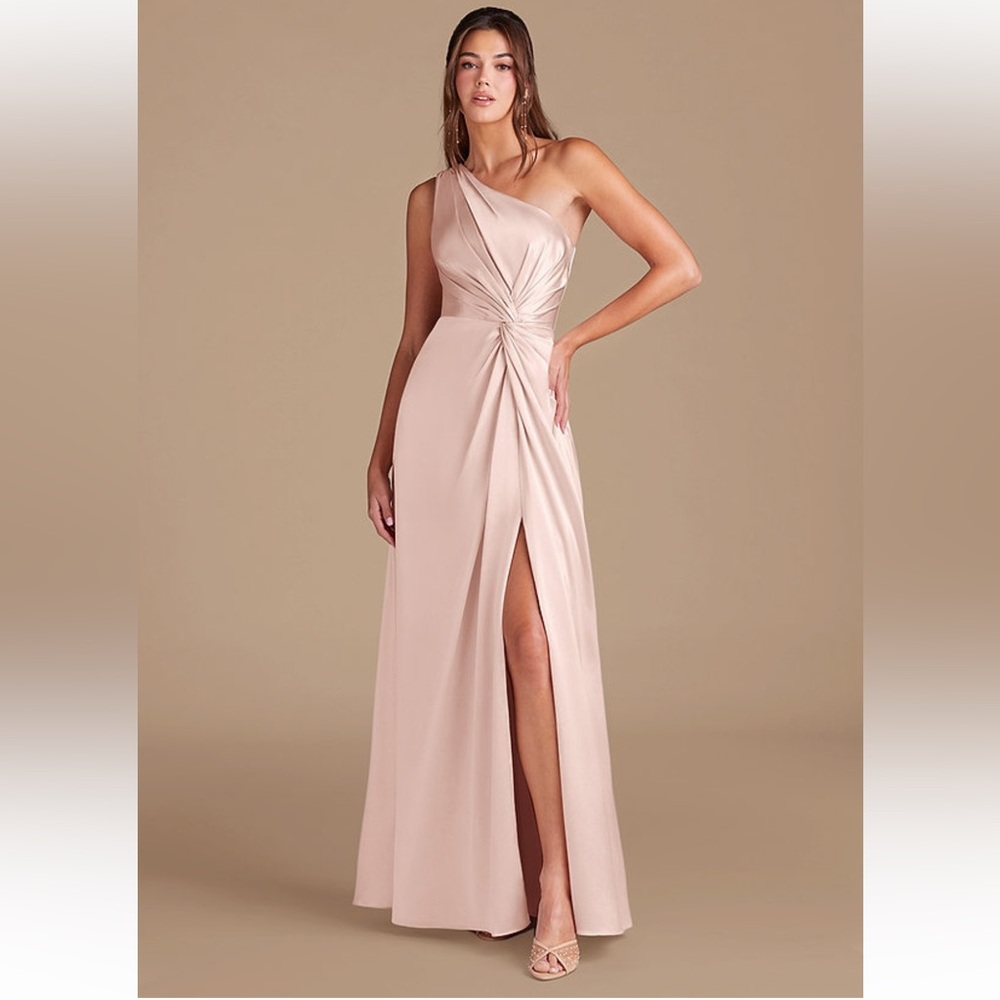 AZAZIE BROOKE Blushing Pink A-Line One Shoulder Metallic Satin Dress NWT